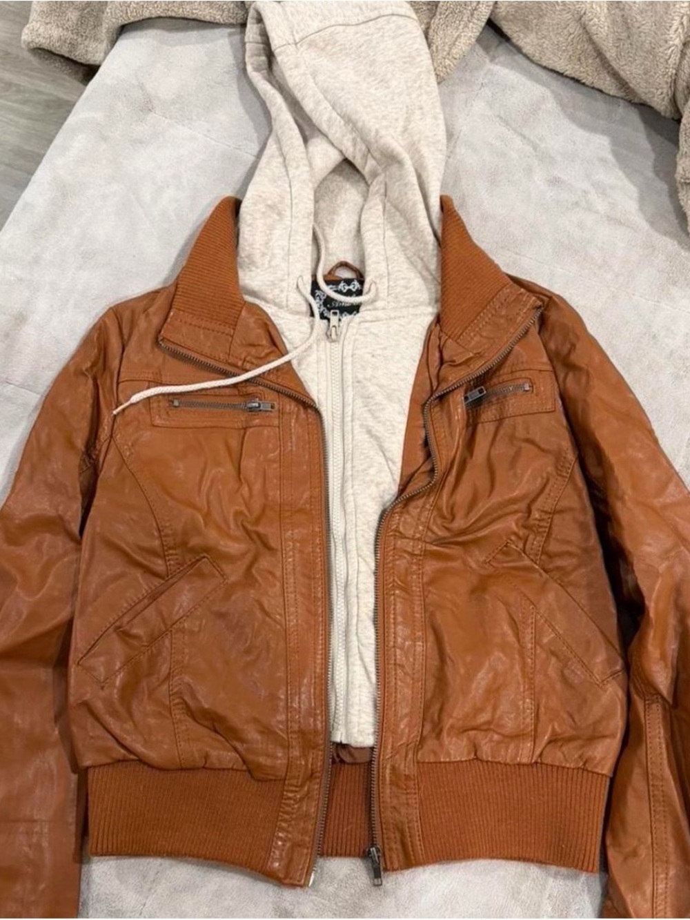 Men's Brown Bomber Jacket with Removable Hoodie
